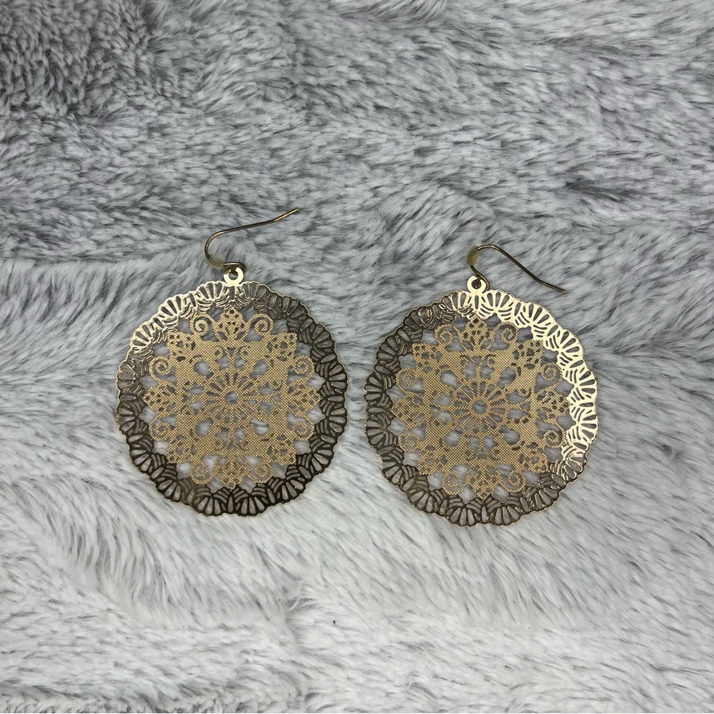 Gold Medallion Dangle Earrings